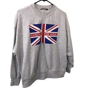 Primark god save the king British UK graphic heather gray oversized sweater
